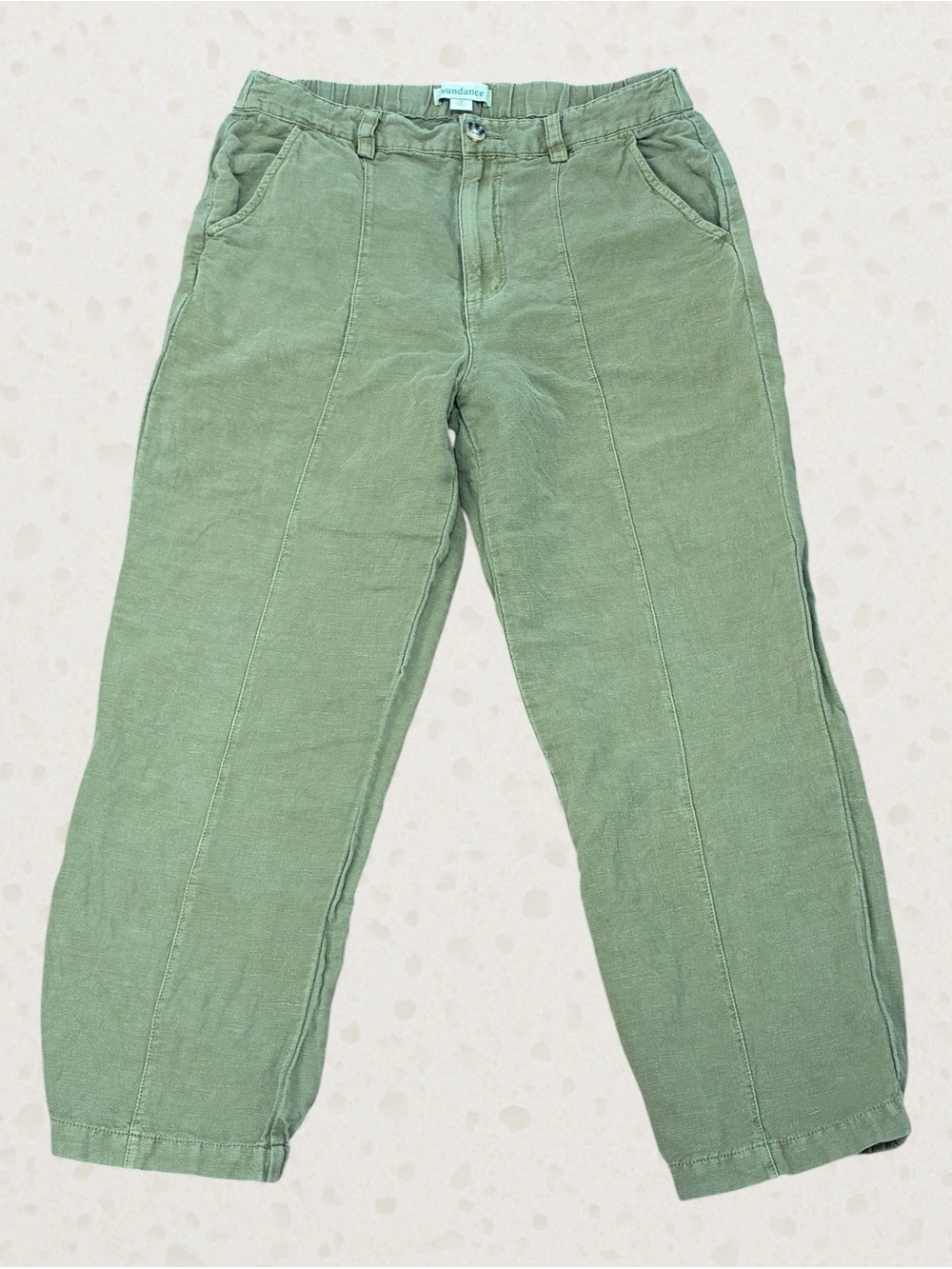 Sundance Olive Green Linen Blend Center Seam Utility Pants - Women's Size 8